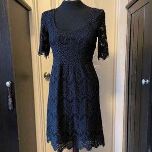 PINS AND NEEDLES Black Crochet Lace Cocktail Dress with Scalloped Lace Edges